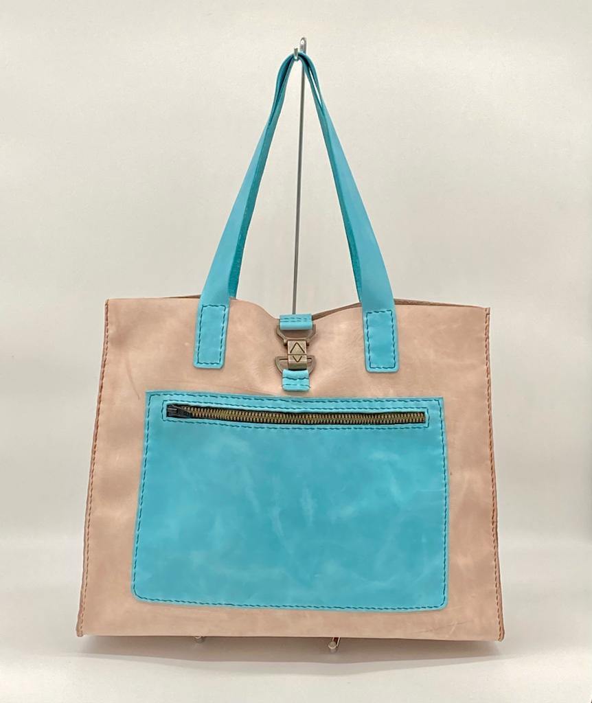 Two Tone Over The Shoulder Tote Bag - Piel Rustika